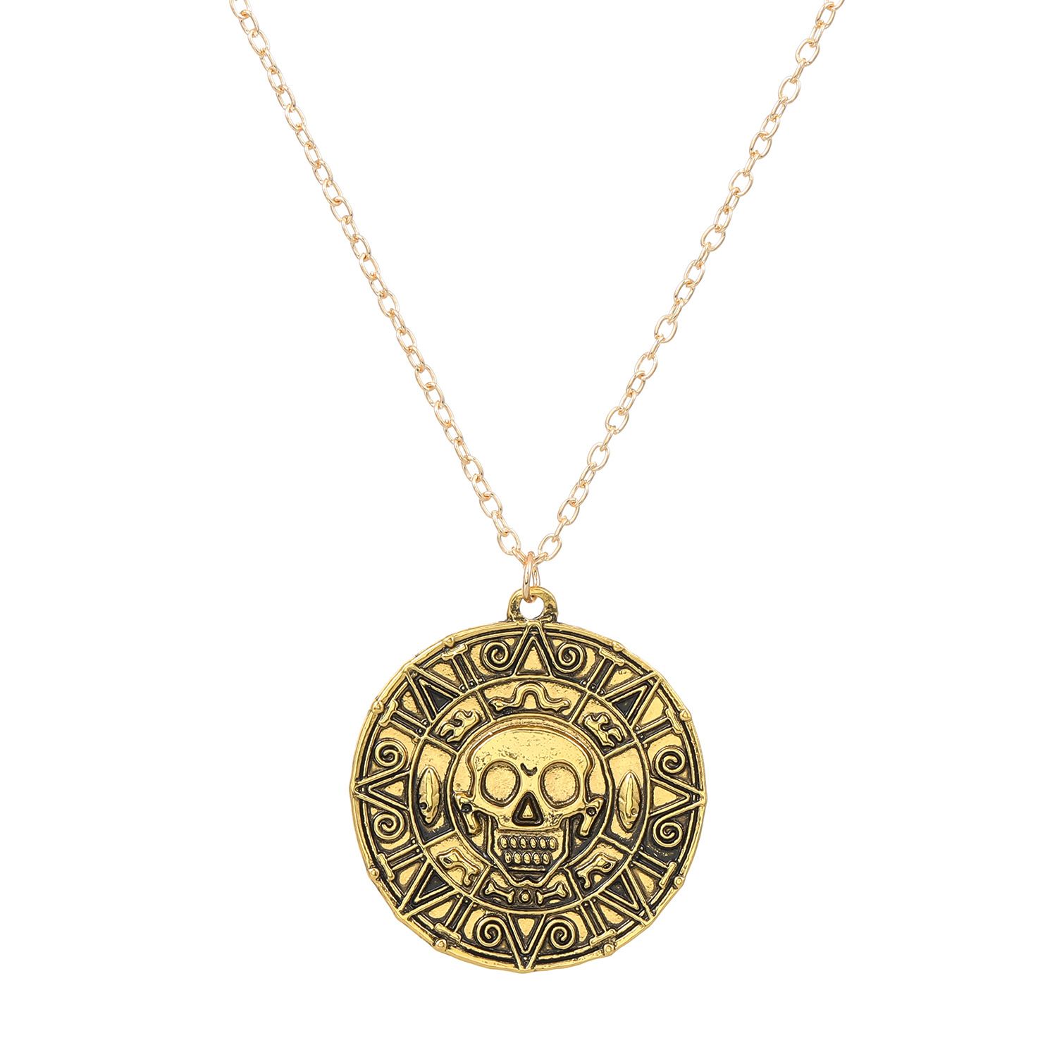 Pirates of the Caribbean Aztec Gold Coin Chain Men's Skull Necklace Pendant