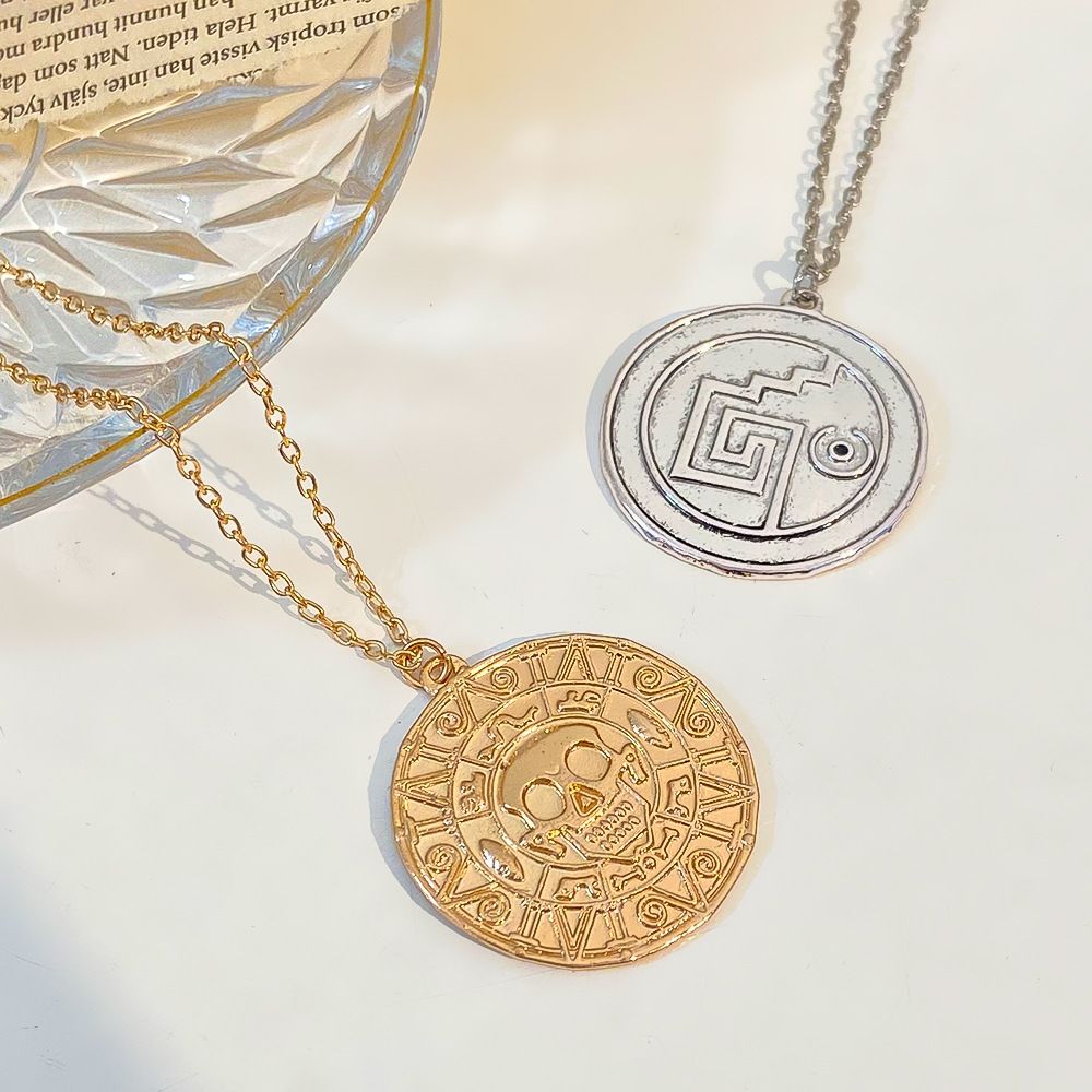 Pirates of the Caribbean Aztec Gold Coin Chain Men's Skull Necklace Pendant