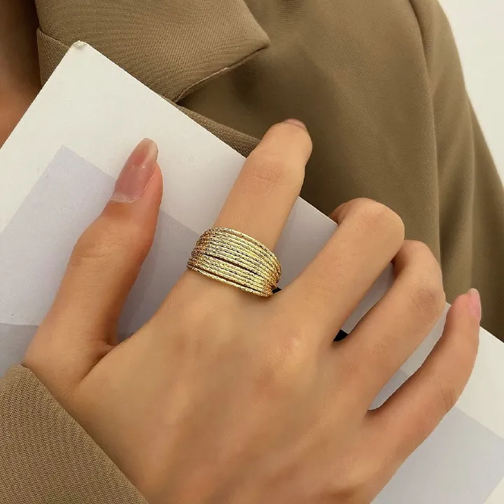 Light luxury multi-layer open ring, European and American personality, versatile, niche design, fashion temperament, live mouth flash line ring