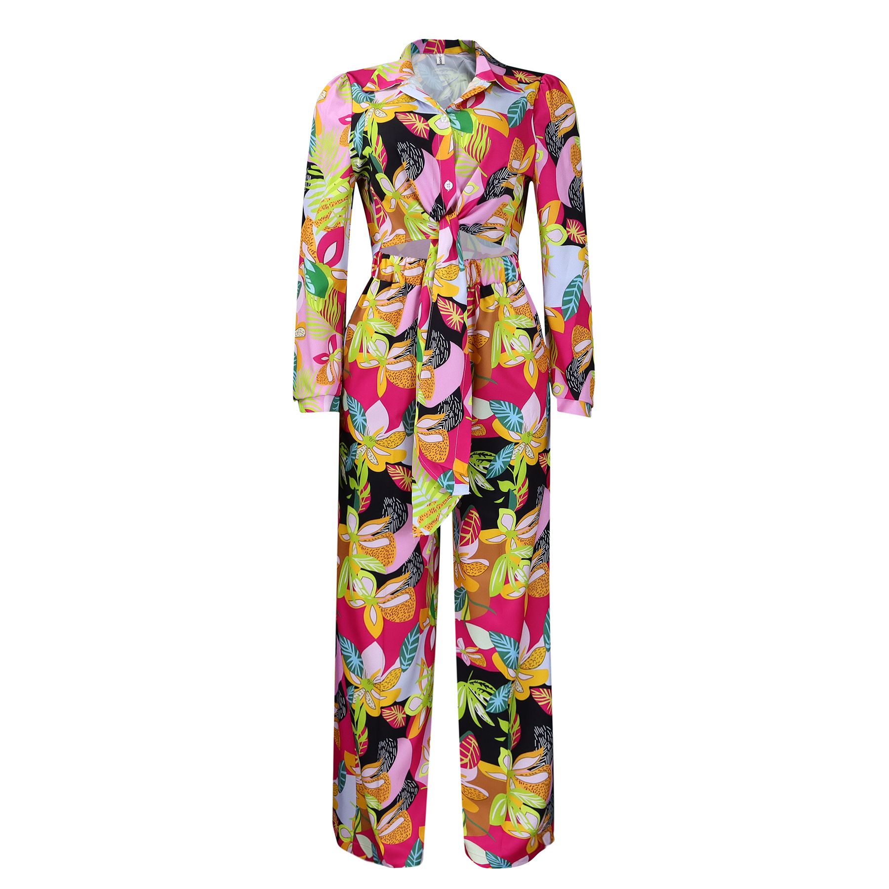 Women's Collar V Neck Long Sleeve Jumpsuits,Dressy Floral Print Waist Tie Rompers,Straight-leg Pants Jumpsuit,Women's Summer Casual Jumpsuits