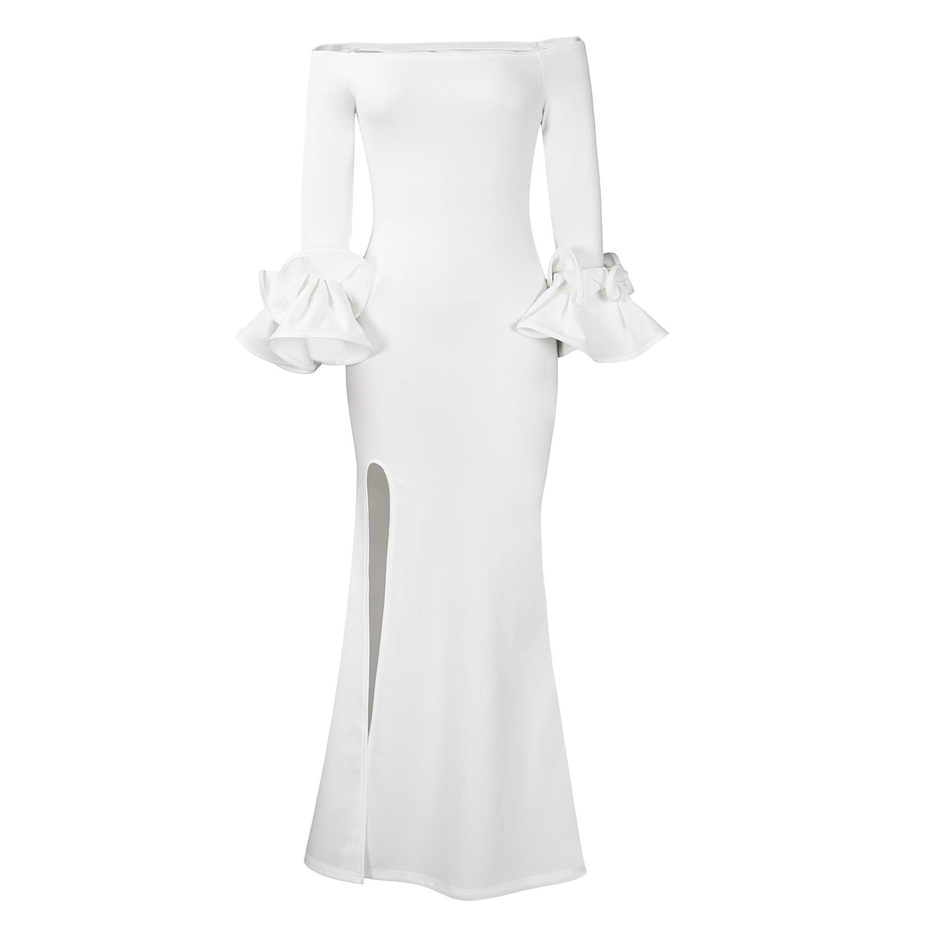 Women's Off Shoulder Ruffle Sleeve Formal Evening Gowns Long Sleeve Side Slit Bodycon Dresses for Formal Prom Wedding Cocktail Party,Floor Length Dress,Women Trailing Formal Evening Maxi Long Dresses