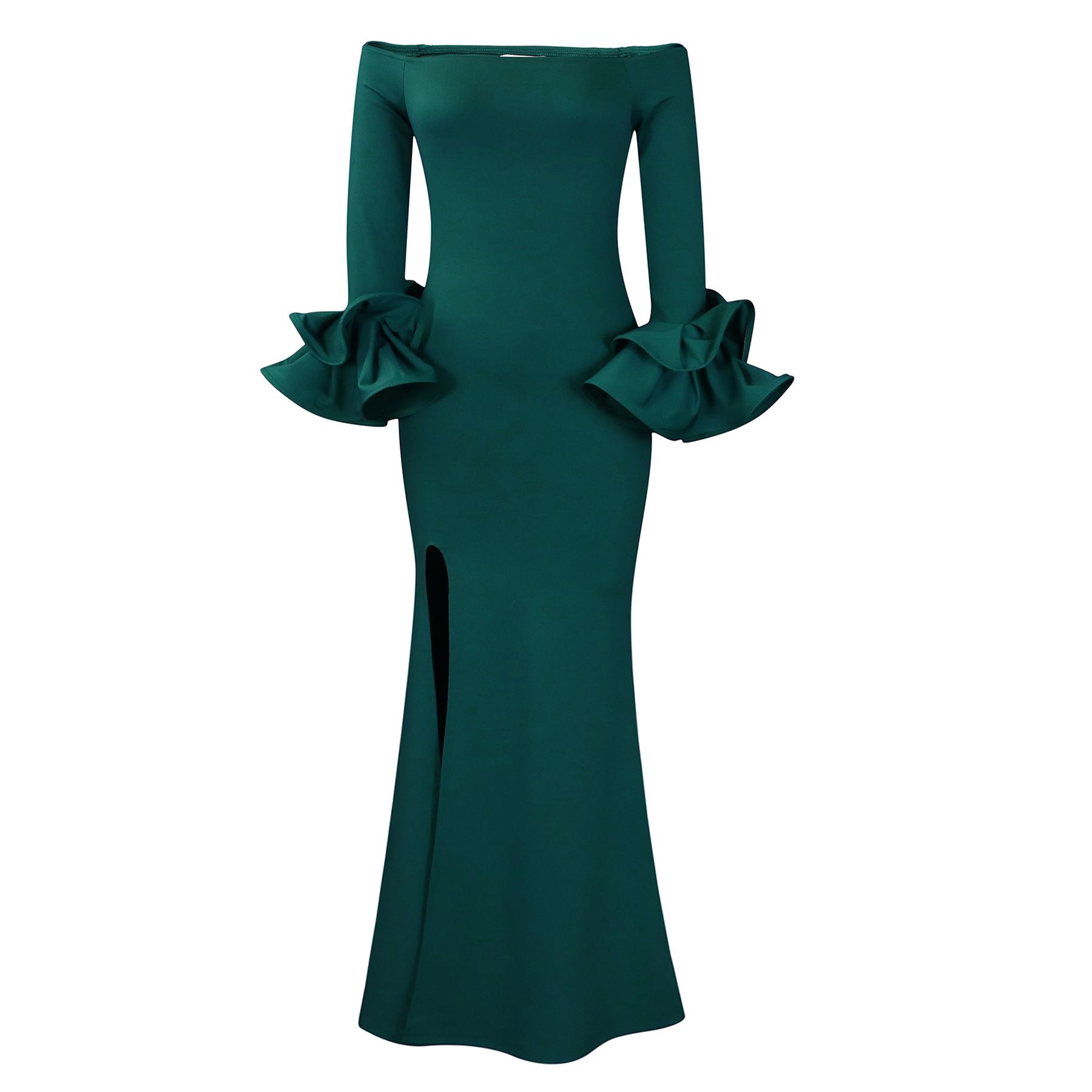 Women's Off Shoulder Ruffle Sleeve Formal Evening Gowns Long Sleeve Side Slit Bodycon Dresses for Formal Prom Wedding Cocktail Party,Floor Length Dress,Women Trailing Formal Evening Maxi Long Dresses