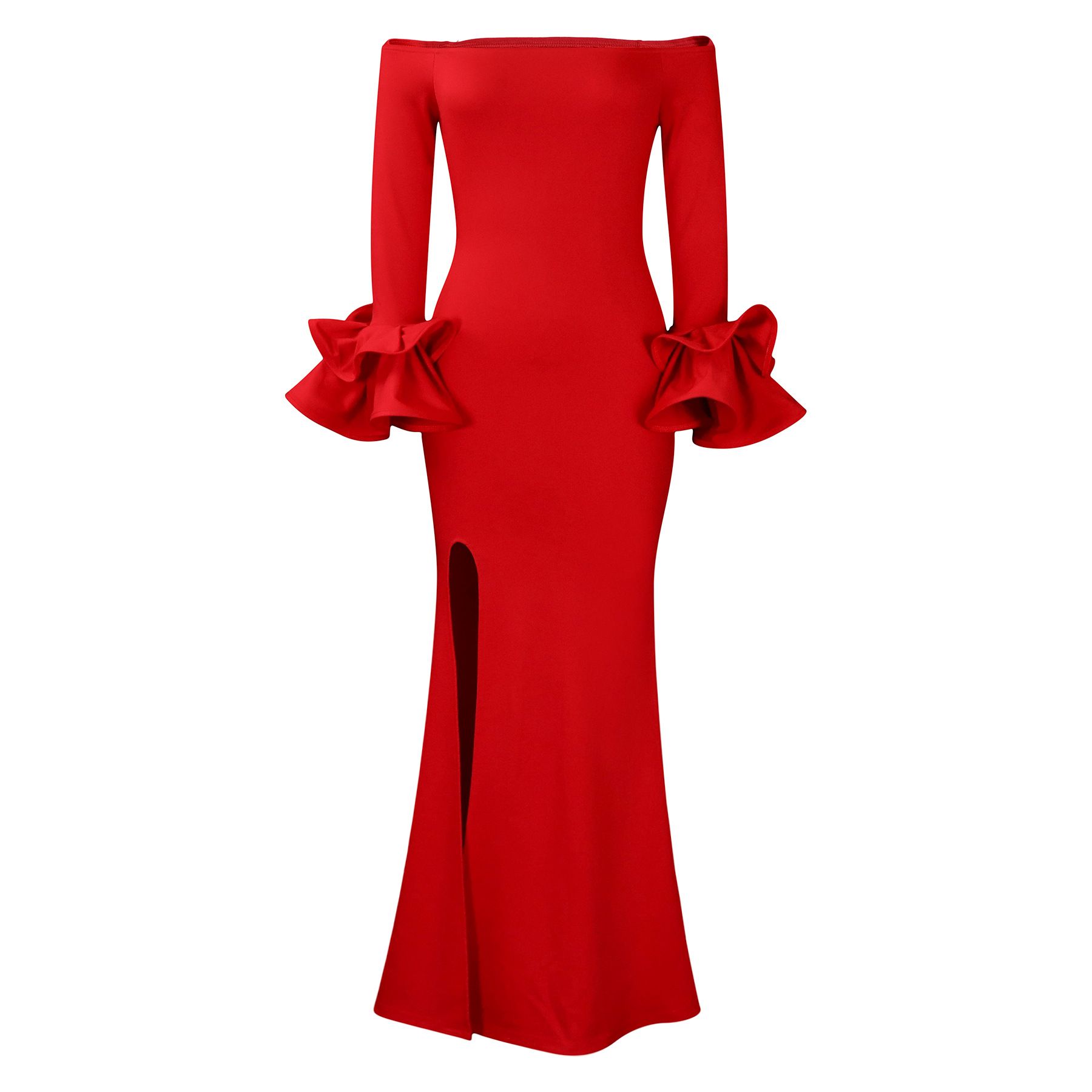 Women's Off Shoulder Ruffle Sleeve Formal Evening Gowns Long Sleeve Side Slit Bodycon Dresses for Formal Prom Wedding Cocktail Party,Floor Length Dress,Women Trailing Formal Evening Maxi Long Dresses