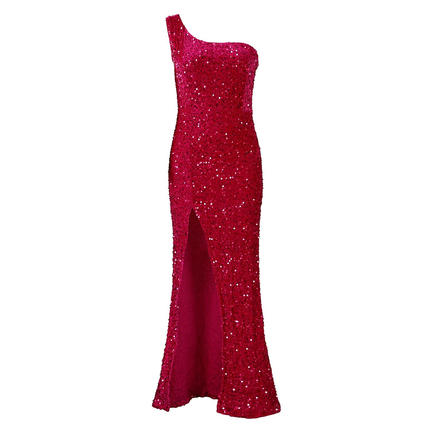 Sexy Elegant One Shoulder Side Slit Formal Evening Gowns ,Sleeveless Sequin Bodycon Long Evening Dress For Cocktail Party Wedding Evening