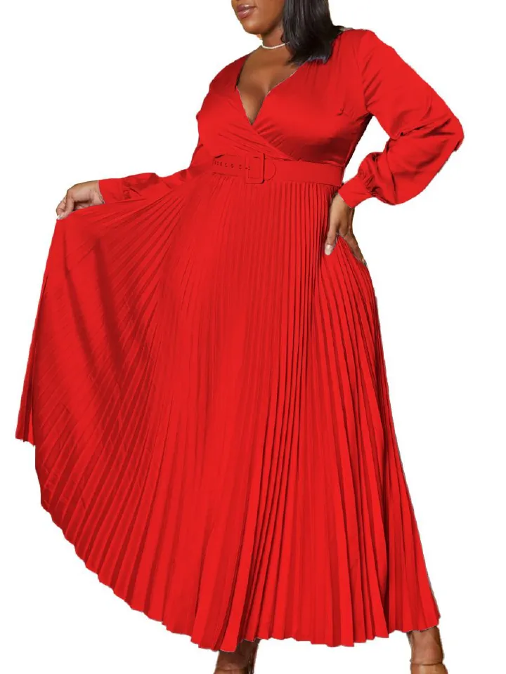Long Formal Dresses for Women Gowns Evening Party Cocktail Dress,Elegant V Neck Belt Pleated Wedding Guest Dresses