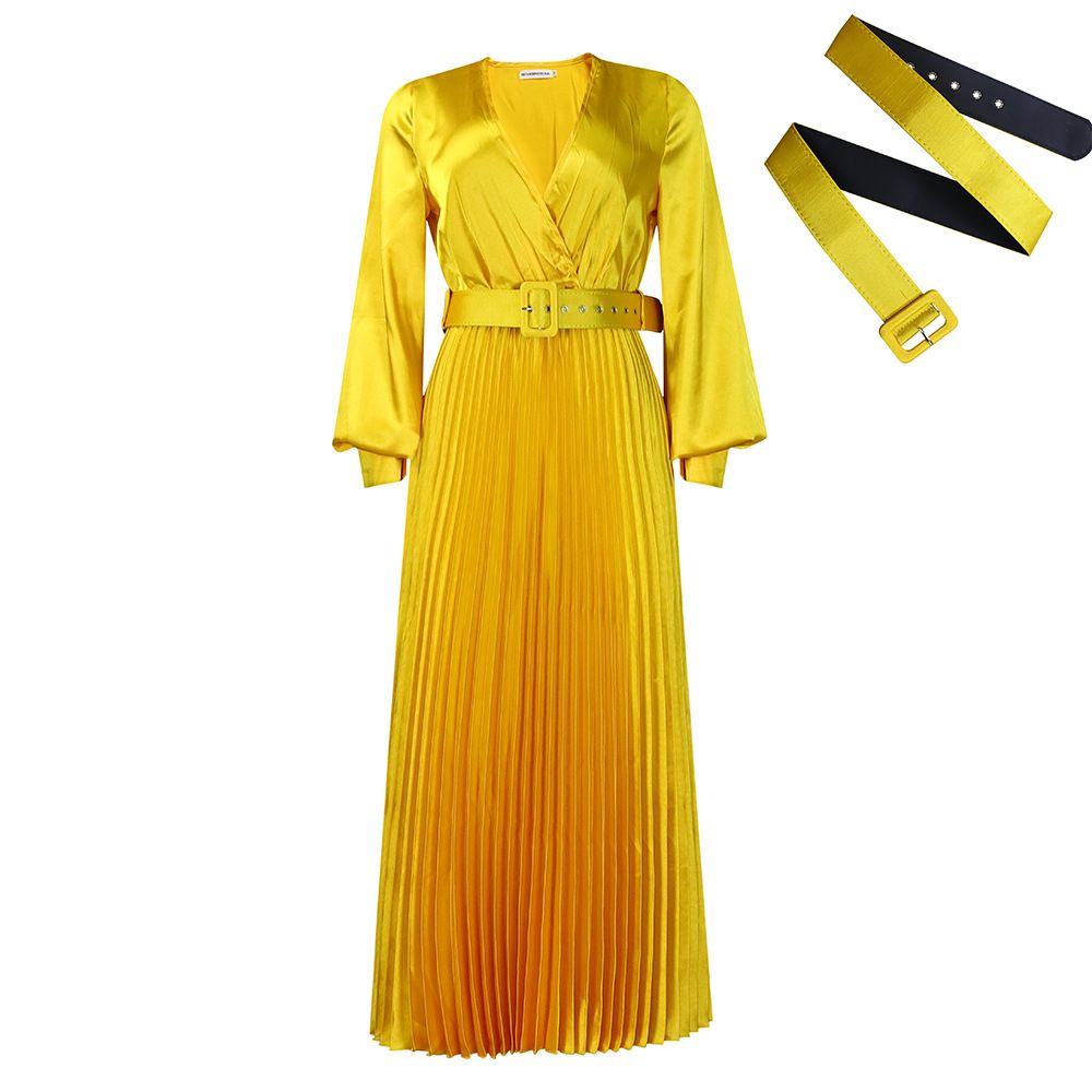 Long Formal Dresses for Women Gowns Evening Party Cocktail Dress,Elegant V Neck Belt Pleated Wedding Guest Dresses