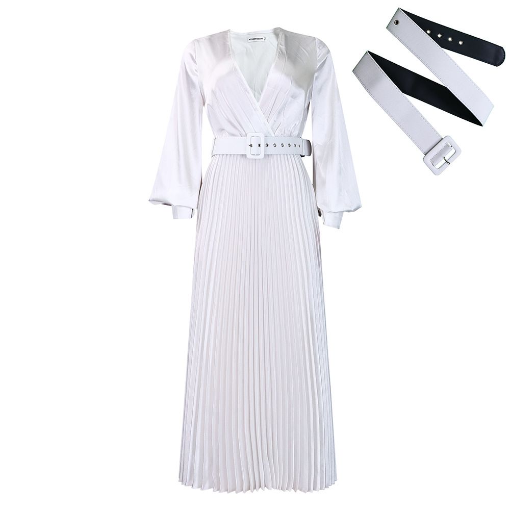 Long Formal Dresses for Women Gowns Evening Party Cocktail Dress,Elegant V Neck Belt Pleated Wedding Guest Dresses