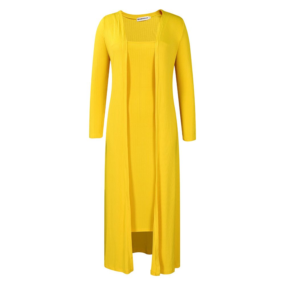 Women's Casual Outfit 2 Piece-Bodycon Tank Dress and Long Sleeve Long Jacket for Spring Fall