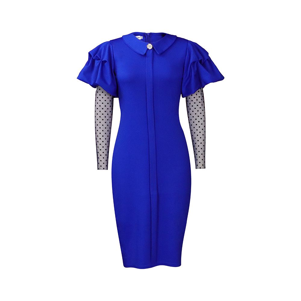 Women's Peter Pan Collar Wear to Work Business Office Wear Outfits Classy Fall Midi Sheath Dress with Mesh Sleeves