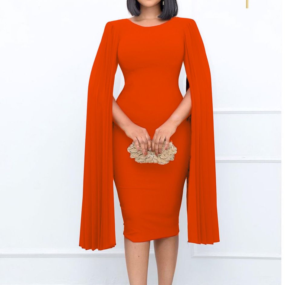 Women's Round Neck Cloak Sleeve Flowy Party Midi Dress,Semi-Formal Elegant Bodycon Wedding Guest Evening Cocktail Dresses