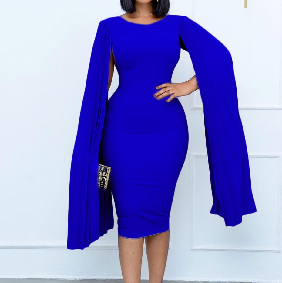 Women's Round Neck Cloak Sleeve Flowy Party Midi Dress,Semi-Formal Elegant Bodycon Wedding Guest Evening Cocktail Dresses