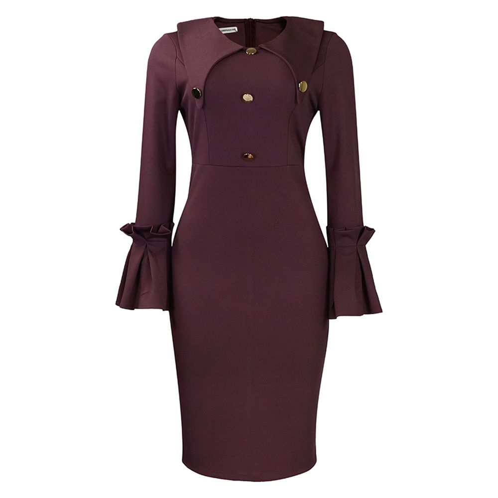 Women's 1950s Long Sleeve Pencil Dress,Knee Length Bodycon Vintage Cocktail Dresses Midi Dress