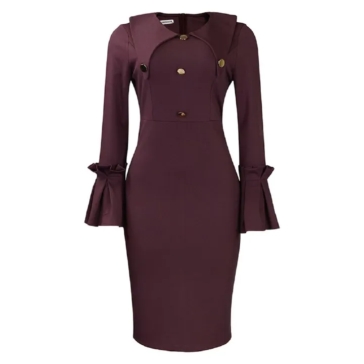Women's 1950s Long Sleeve Pencil Dress,Knee Length Bodycon Vintage Cocktail Dresses Midi Dress