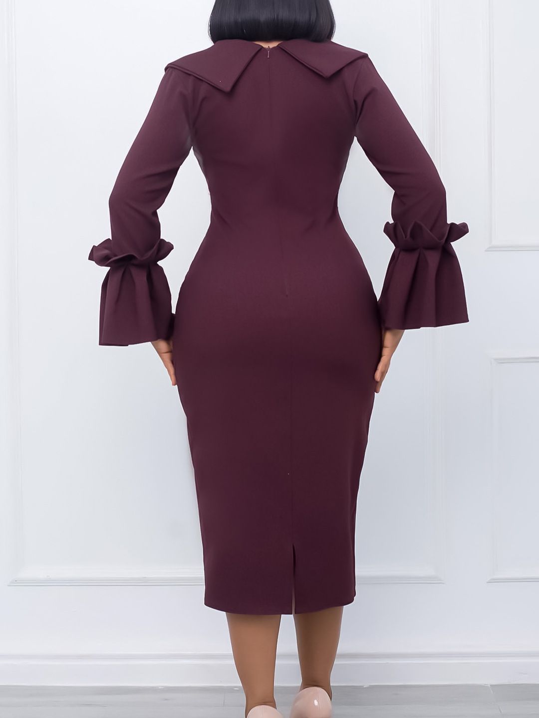 Women's 1950s Long Sleeve Pencil Dress,Knee Length Bodycon Vintage Cocktail Dresses Midi Dress
