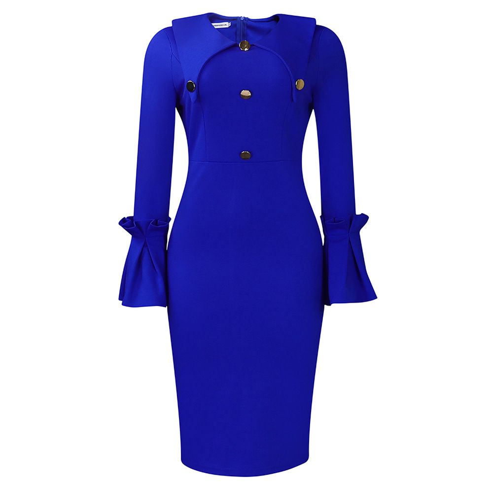 Women's 1950s Long Sleeve Pencil Dress,Knee Length Bodycon Vintage Cocktail Dresses Midi Dress