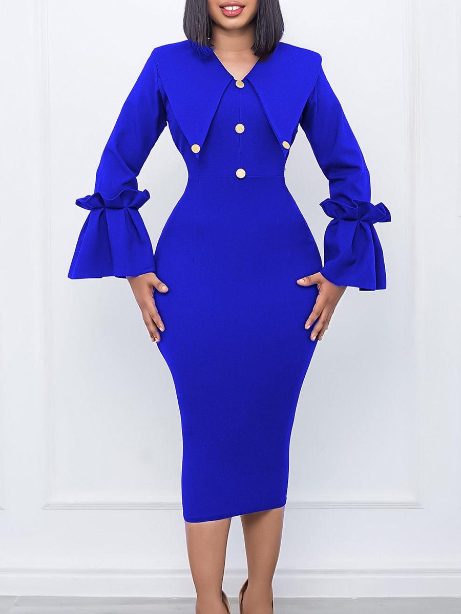 Women's 1950s Long Sleeve Pencil Dress,Knee Length Bodycon Vintage Cocktail Dresses Midi Dress