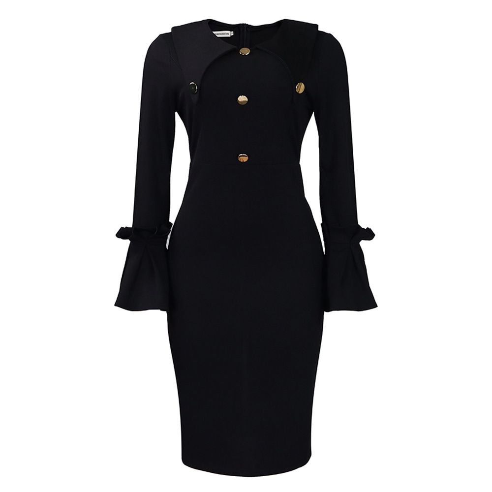 Women's 1950s Long Sleeve Pencil Dress,Knee Length Bodycon Vintage Cocktail Dresses Midi Dress