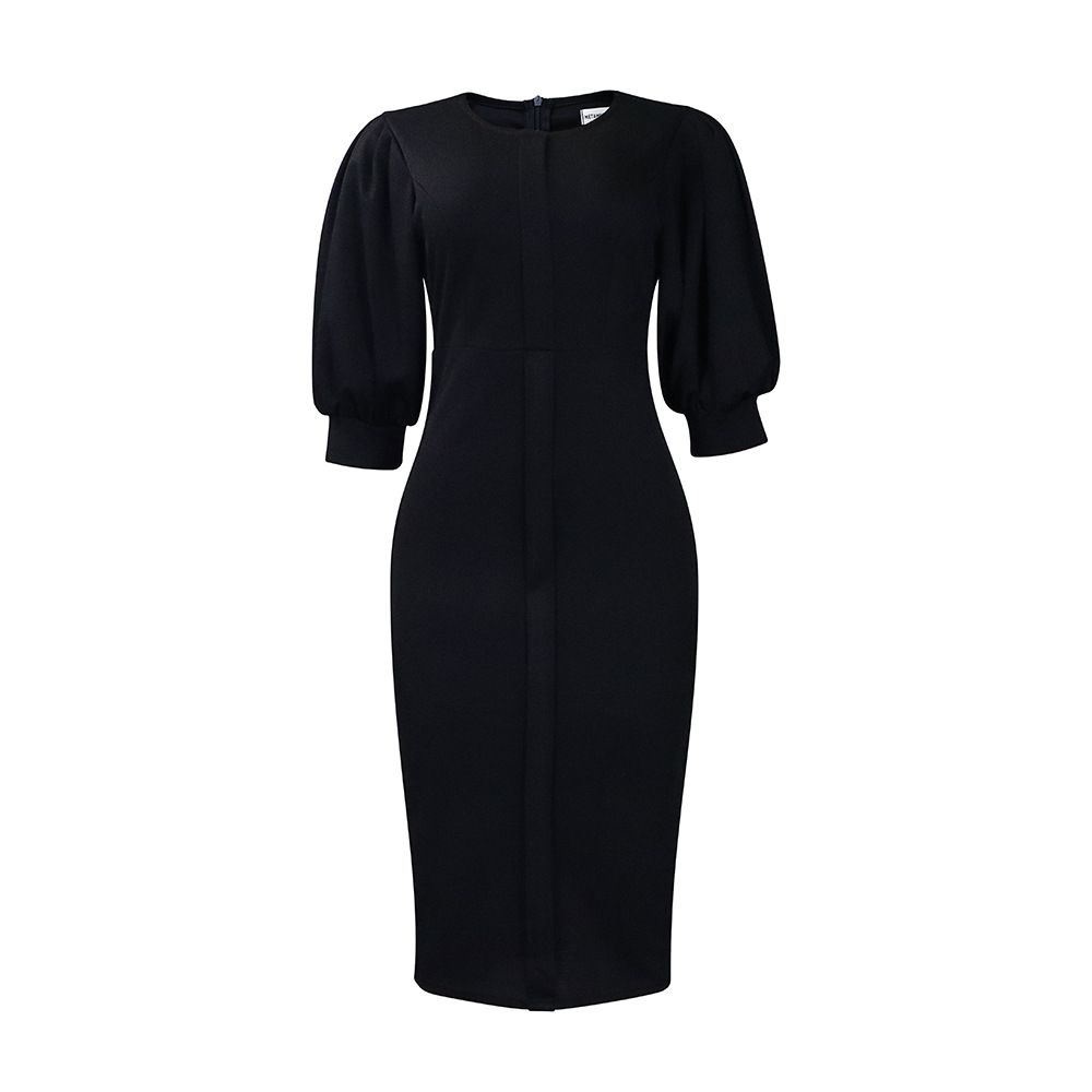 Women's Bodycon Work Pencil Dress Puff Sleeves Back Zipper Office Business Dresses