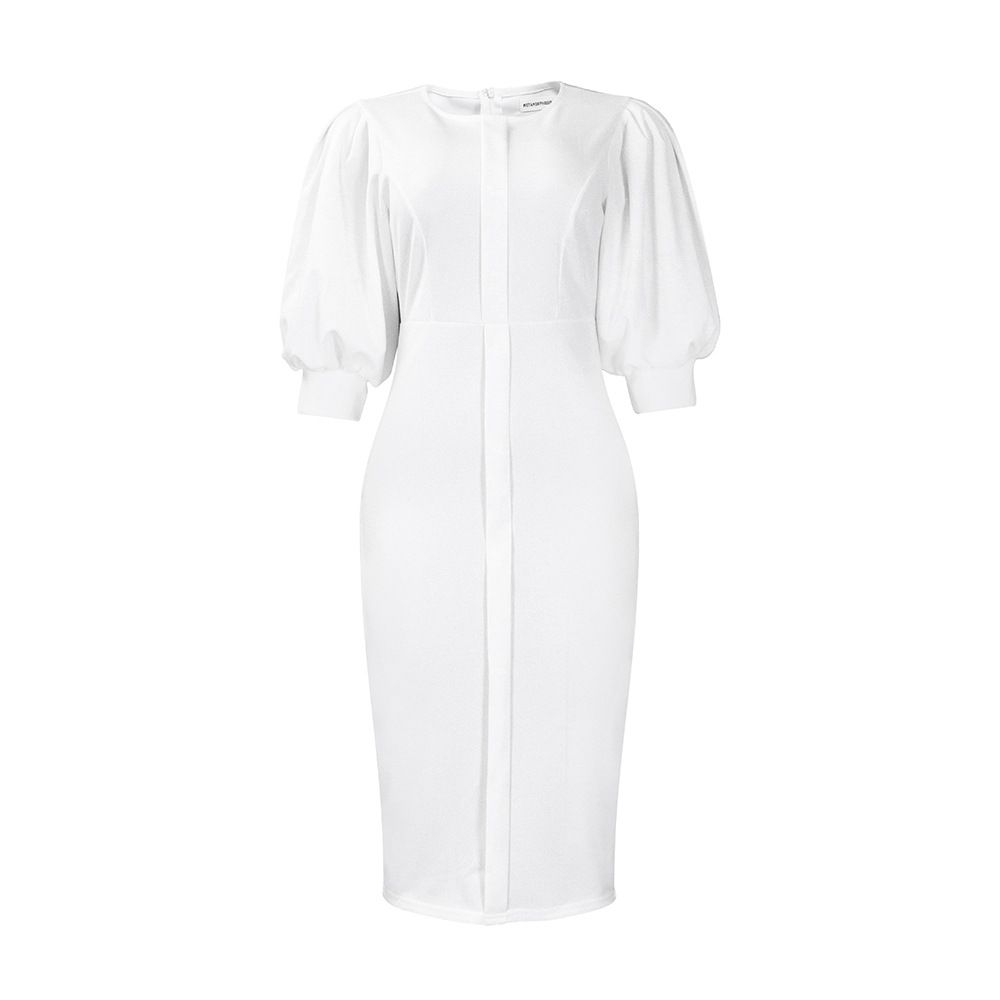 Women's Bodycon Work Pencil Dress Puff Sleeves Back Zipper Office Business Dresses