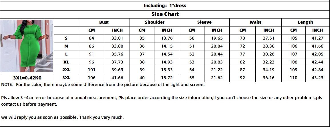 Women's Bodycon Work Pencil Dress Puff Sleeves Back Zipper Office Business Dresses