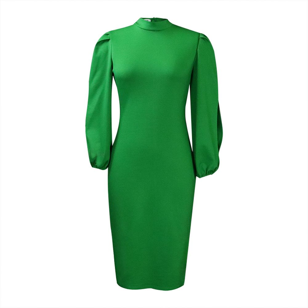Women's Bodycon Pencil Dress Sexy Long Puff Sleeve Clubwear Basic Fitted Outfits Casual Midi Dresses