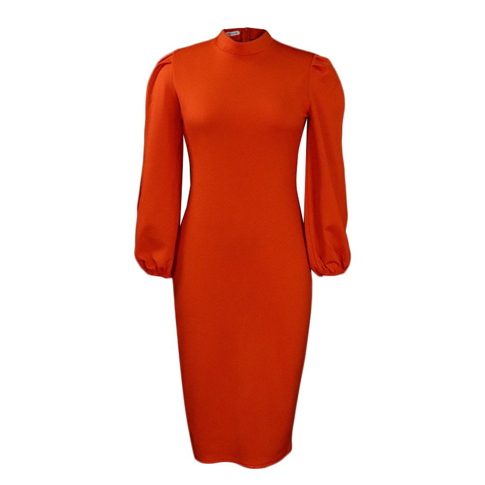 Women's Bodycon Pencil Dress Sexy Long Puff Sleeve Clubwear Basic Fitted Outfits Casual Midi Dresses
