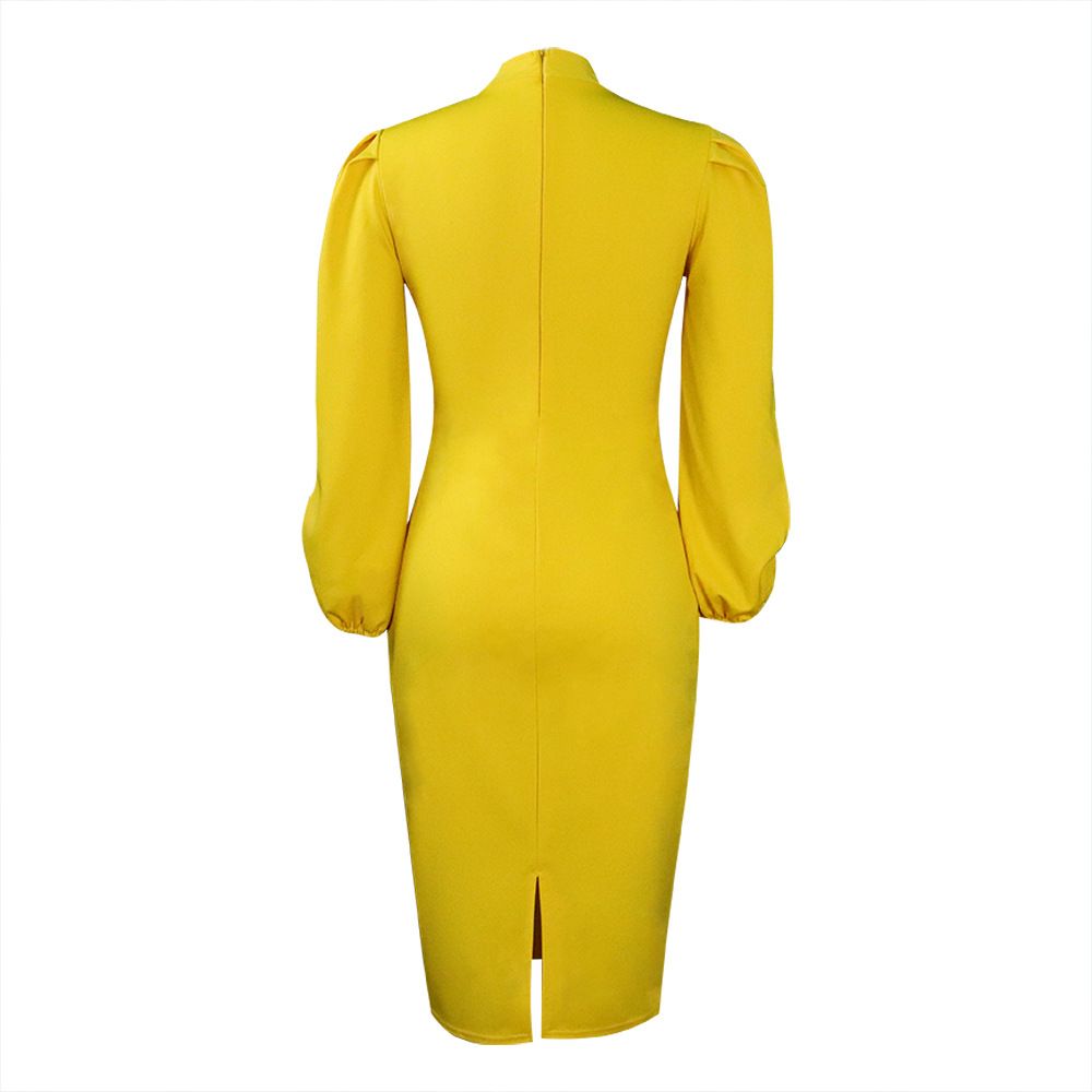 Women's Bodycon Pencil Dress Sexy Long Puff Sleeve Clubwear Basic Fitted Outfits Casual Midi Dresses