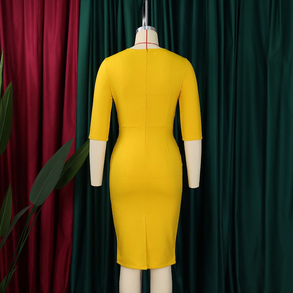 Women's Wear to Work Dress Deep V Neck 3/4 Sleeve Ruched Office Party Wrap Midi Pencil Dresses