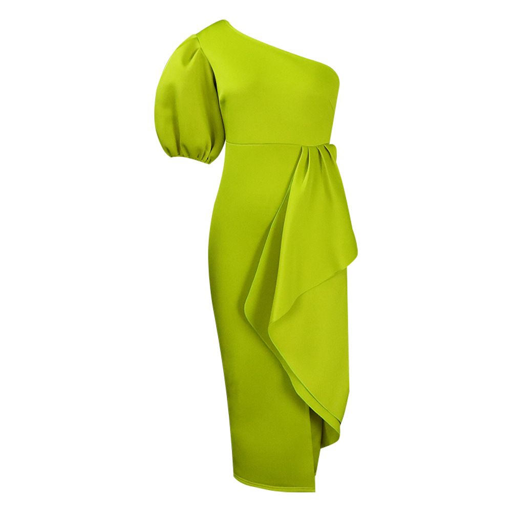 Women's Vintage Church Puff Sleeve Slit Pencil Dress,Off Shoulder Bodycon Work Midi Pencil Dress
