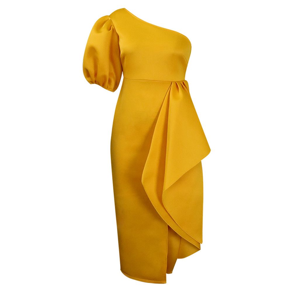 Women's Vintage Church Puff Sleeve Slit Pencil Dress,Off Shoulder Bodycon Work Midi Pencil Dress
