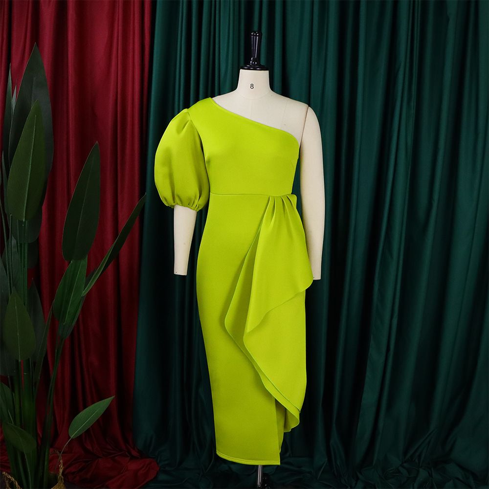 Women's Vintage Church Puff Sleeve Slit Pencil Dress,Off Shoulder Bodycon Work Midi Pencil Dress