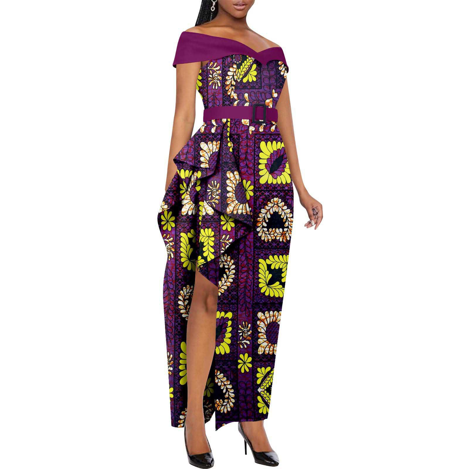 Dashiki Party Dresses Fashion Robe African Ankara Floral Print Maxi Long Strapless Dress for Women