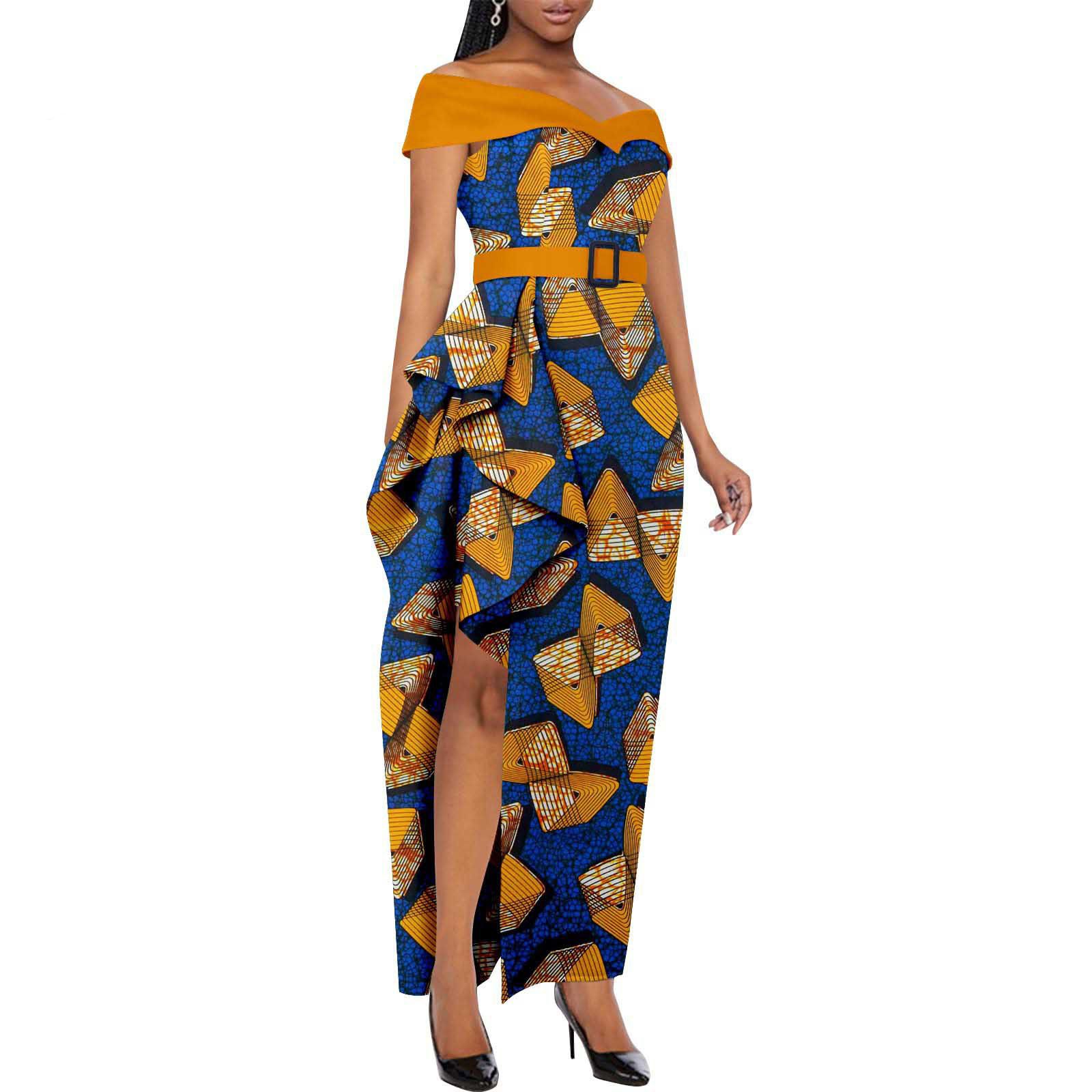 Dashiki Party Dresses Fashion Robe African Ankara Floral Print Maxi Long Strapless Dress for Women