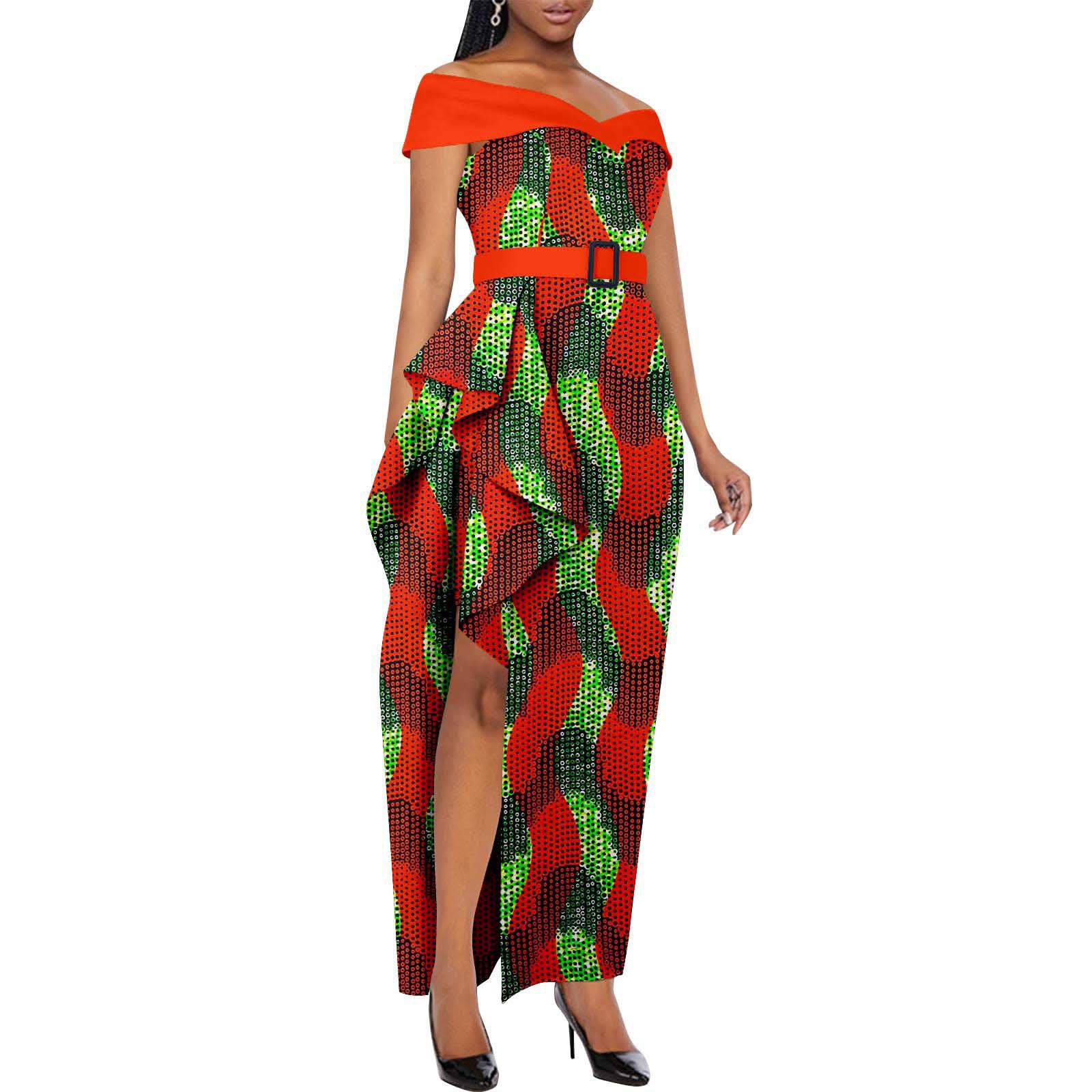 Dashiki Party Dresses Fashion Robe African Ankara Floral Print Maxi Long Strapless Dress for Women
