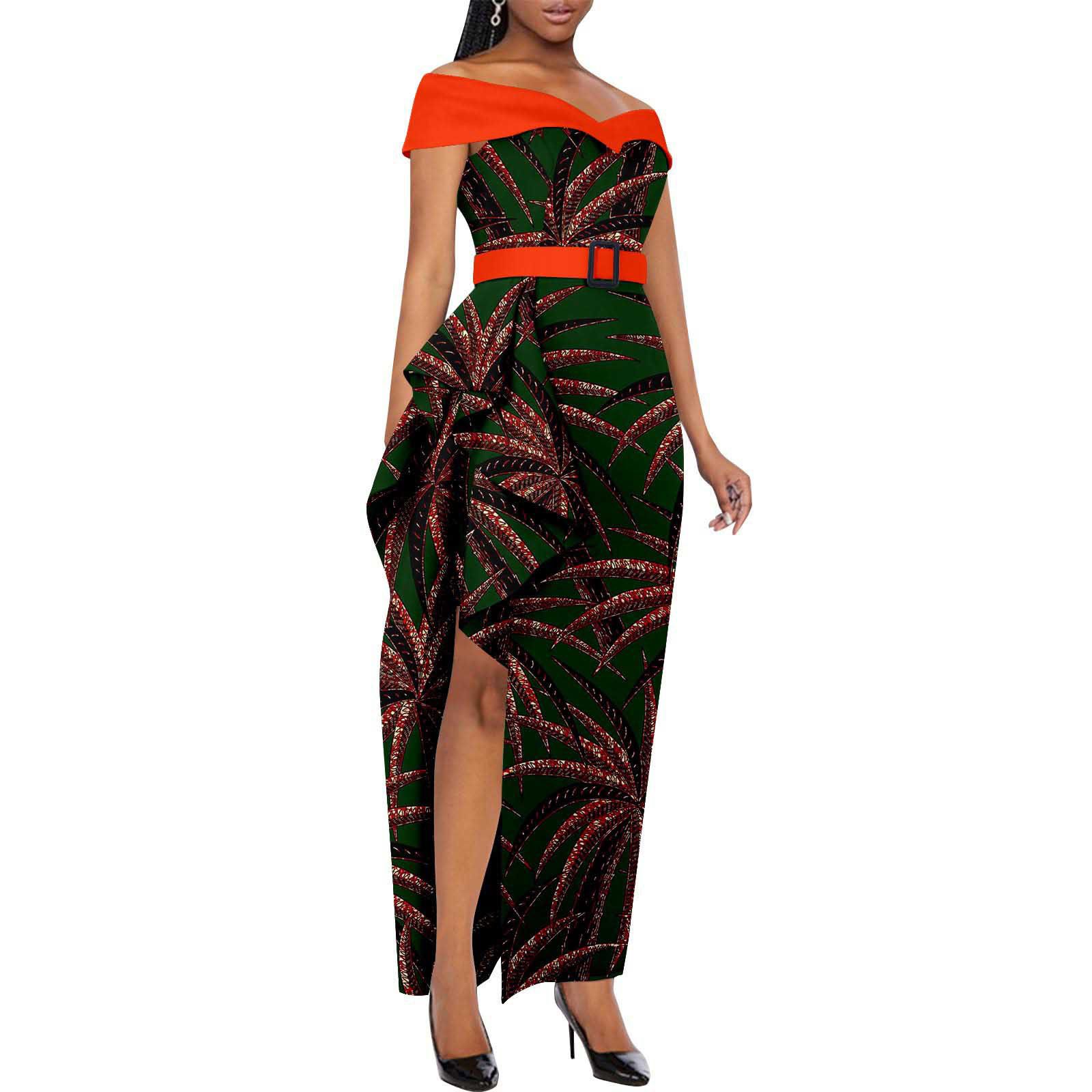 Dashiki Party Dresses Fashion Robe African Ankara Floral Print Maxi Long Strapless Dress for Women