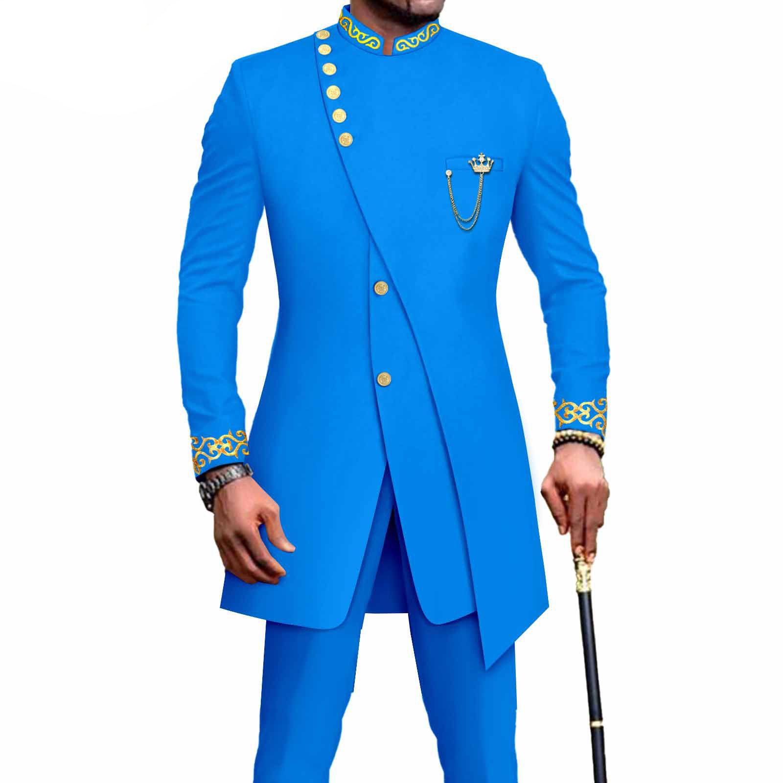 PRIVATE CUSTOM African Suits for Men Slim Fit Single Breasted Blazer and Pants Set Wax printing Business Dress Suit Party Wedding Evening