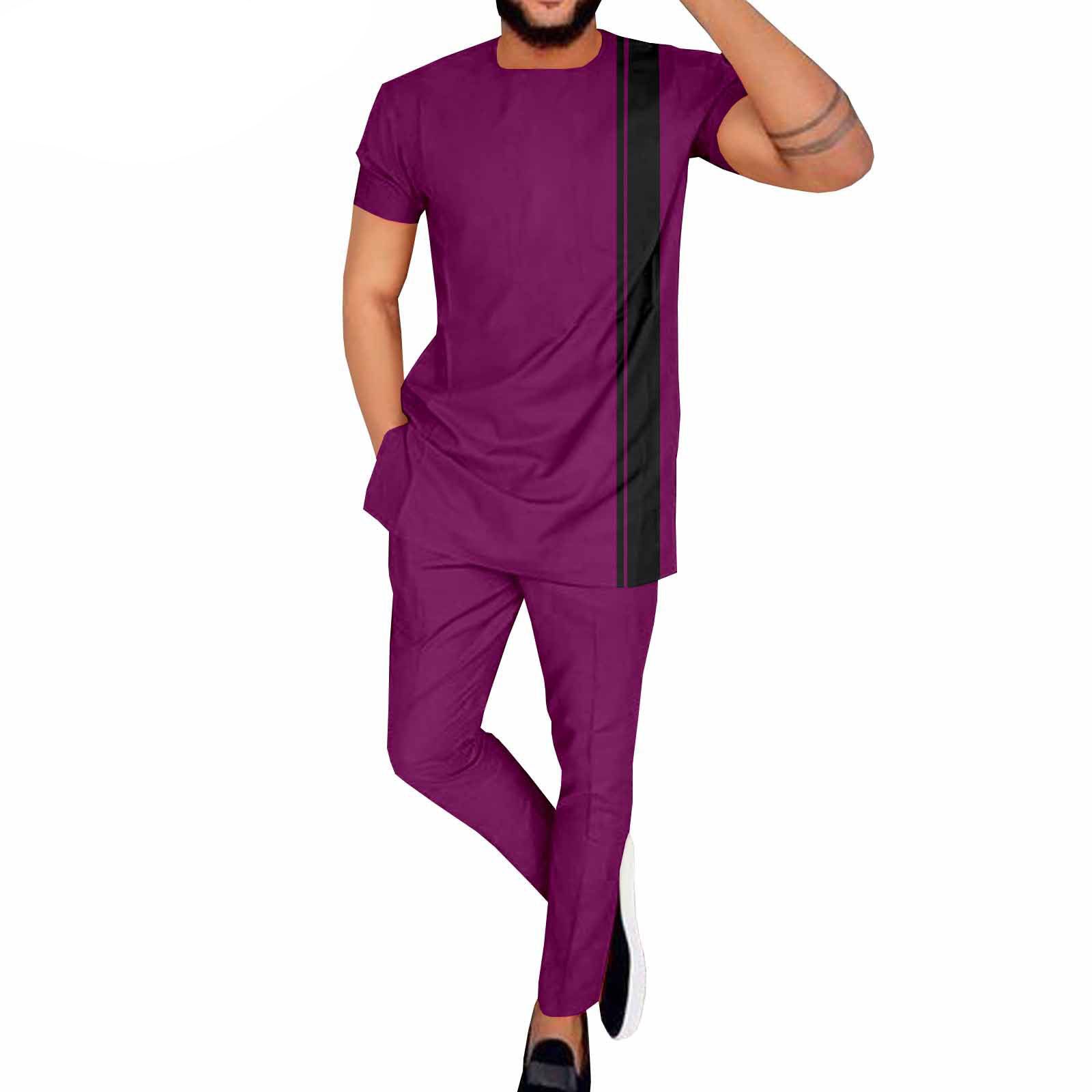 African Suits for Men Dashiki Shirts and Pants 2 Piece Set Short Sleeve Plus Size Tracksuit Outfits wax printing