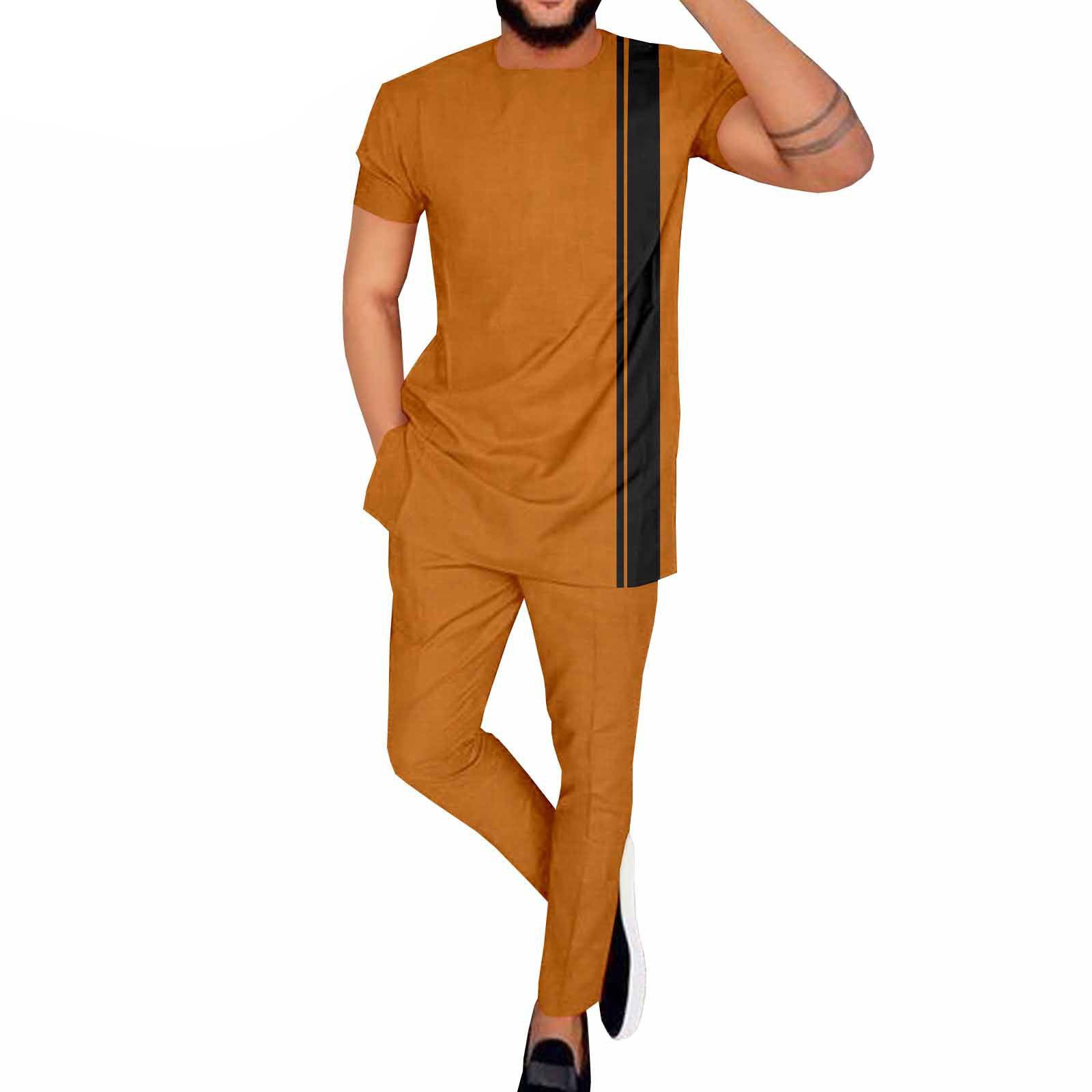 African Suits for Men Dashiki Shirts and Pants 2 Piece Set Short Sleeve Plus Size Tracksuit Outfits wax printing