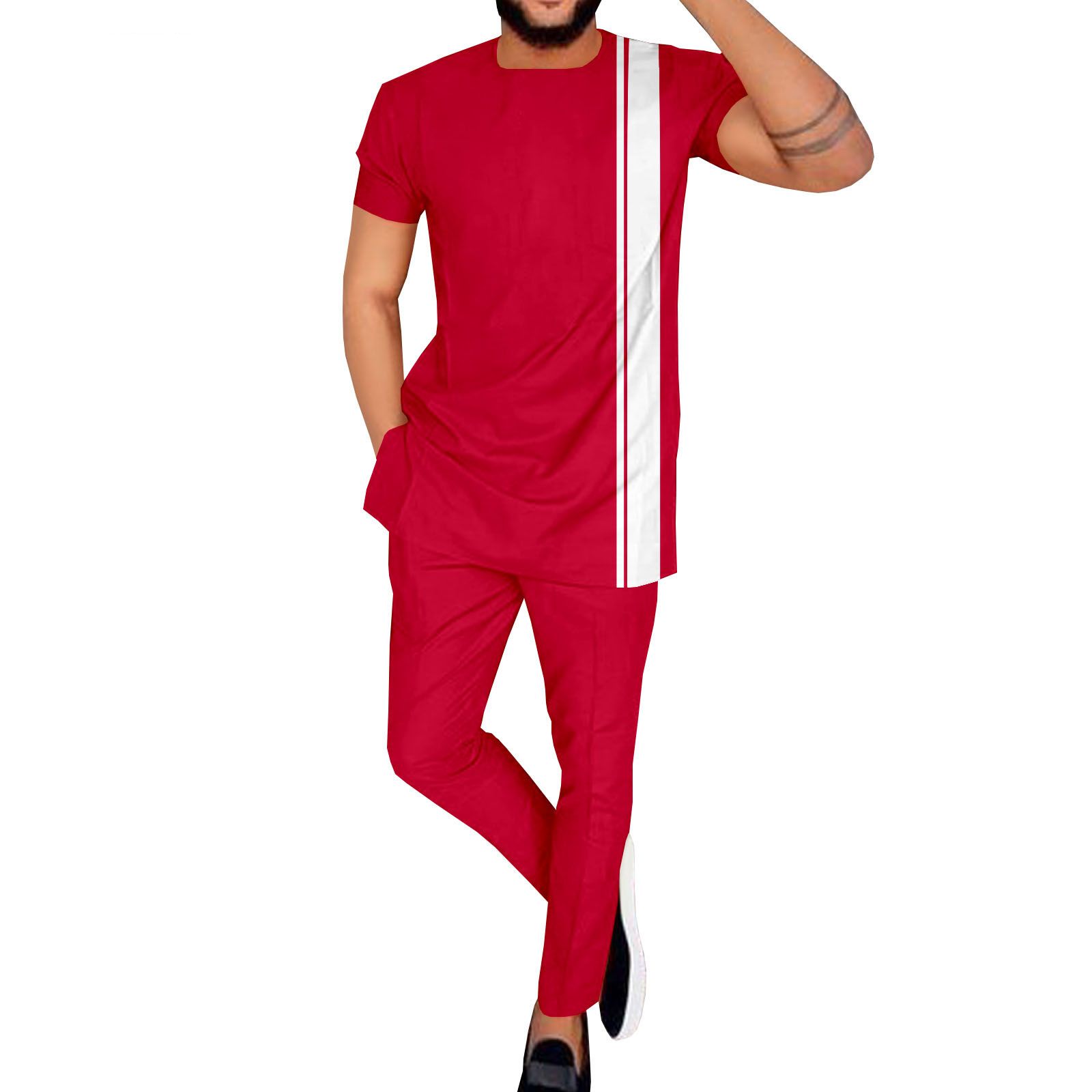 African Suits for Men Dashiki Shirts and Pants 2 Piece Set Short Sleeve Plus Size Tracksuit Outfits wax printing