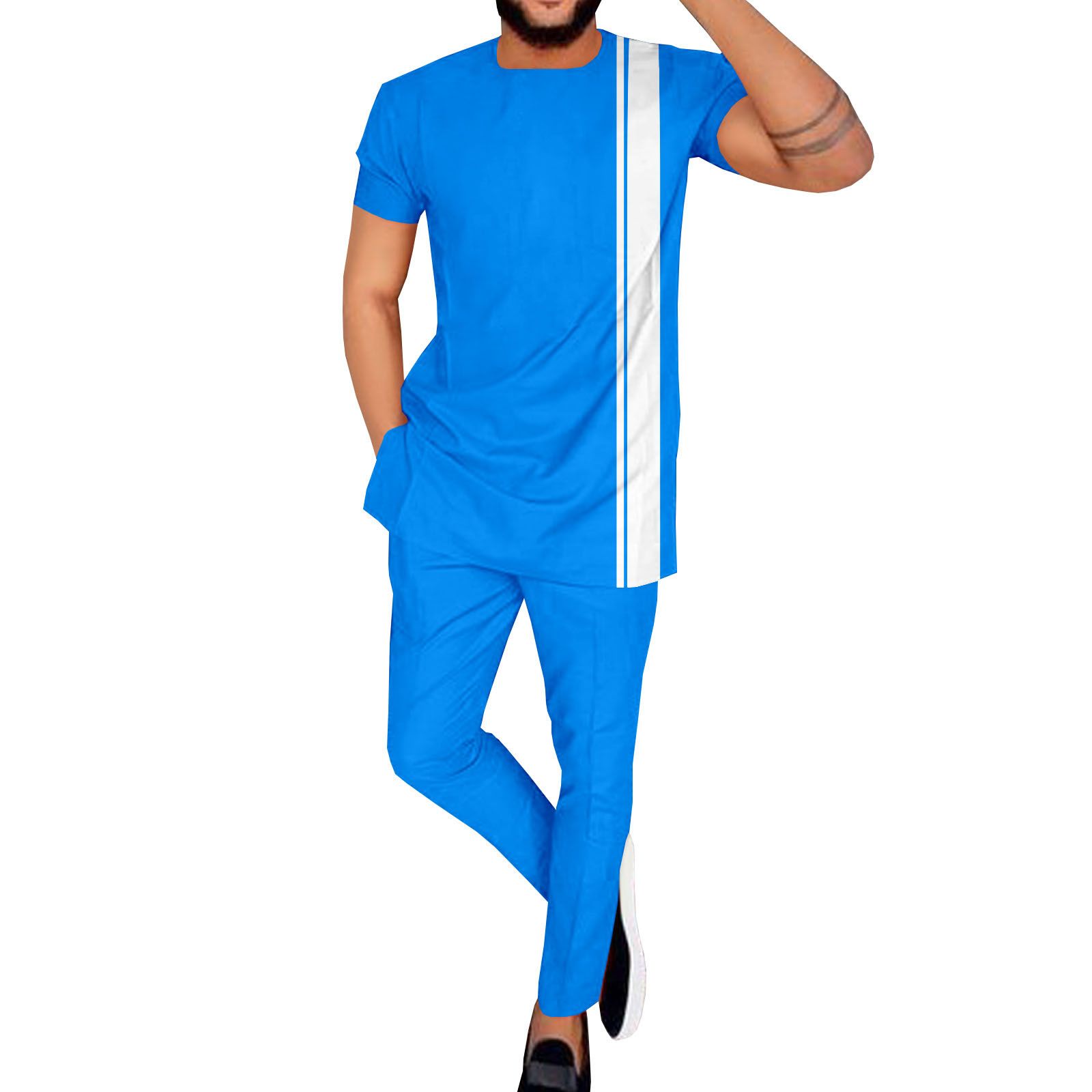 African Suits for Men Dashiki Shirts and Pants 2 Piece Set Short Sleeve Plus Size Tracksuit Outfits wax printing