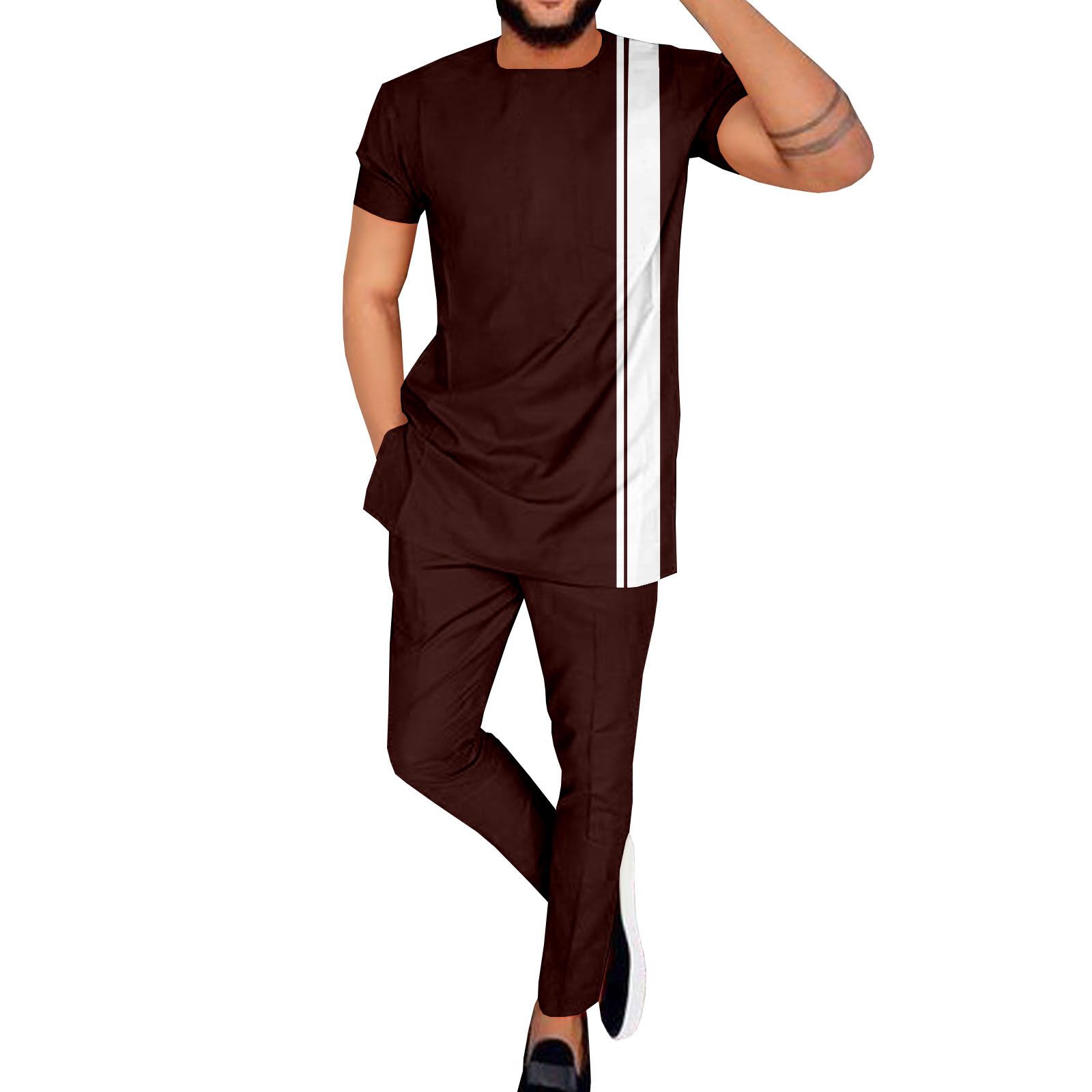 African Suits for Men Dashiki Shirts and Pants 2 Piece Set Short Sleeve Plus Size Tracksuit Outfits wax printing