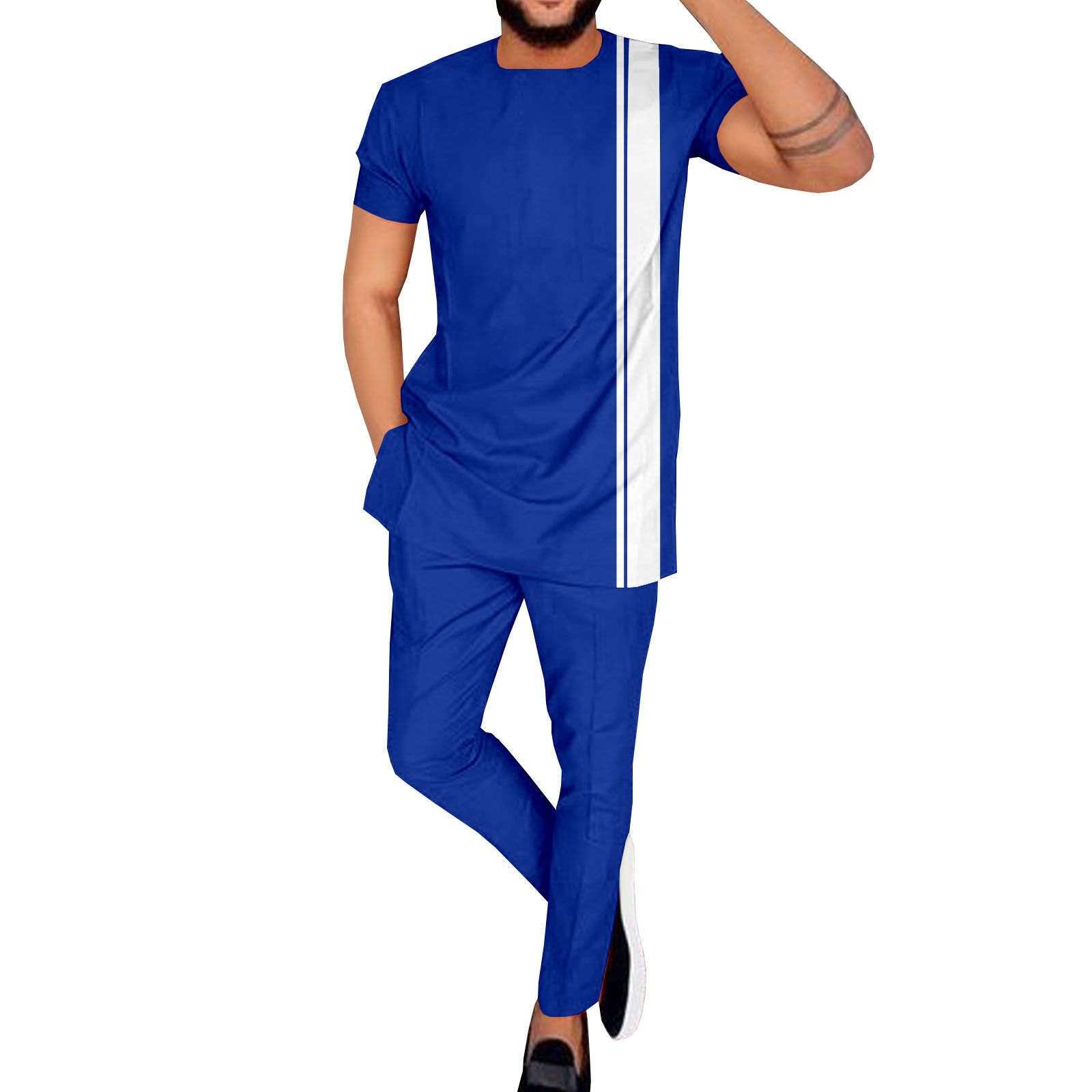 African Suits for Men Dashiki Shirts and Pants 2 Piece Set Short Sleeve Plus Size Tracksuit Outfits wax printing