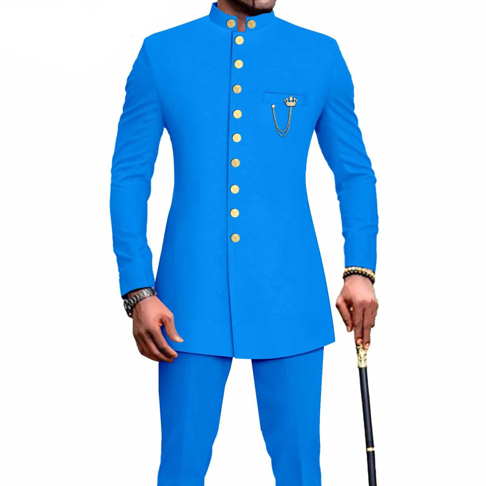 PRIVATE CUSTOM  African Suits for Men Single Breasted Embroidery Jacket and Pants 2 Pieces Set Formal Outfits