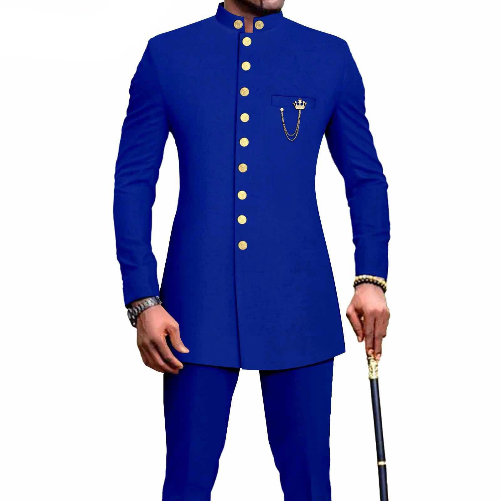 PRIVATE CUSTOM  African Suits for Men Single Breasted Embroidery Jacket and Pants 2 Pieces Set Formal Outfits