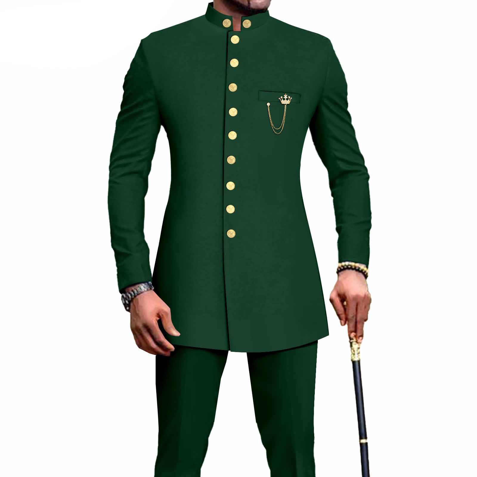 PRIVATE CUSTOM  African Suits for Men Single Breasted Embroidery Jacket and Pants 2 Pieces Set Formal Outfits