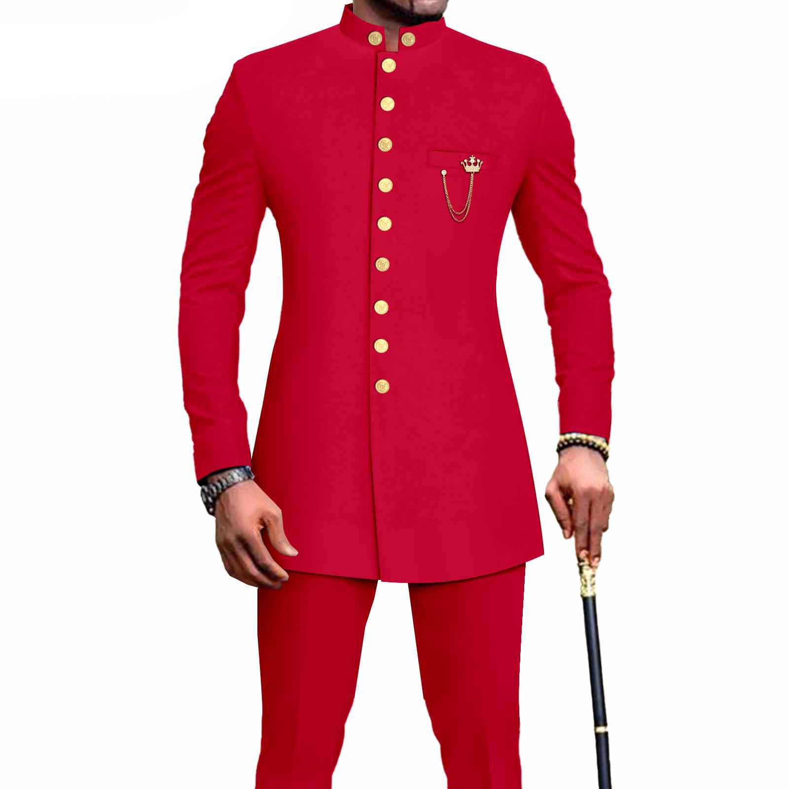 PRIVATE CUSTOM  African Suits for Men Single Breasted Embroidery Jacket and Pants 2 Pieces Set Formal Outfits