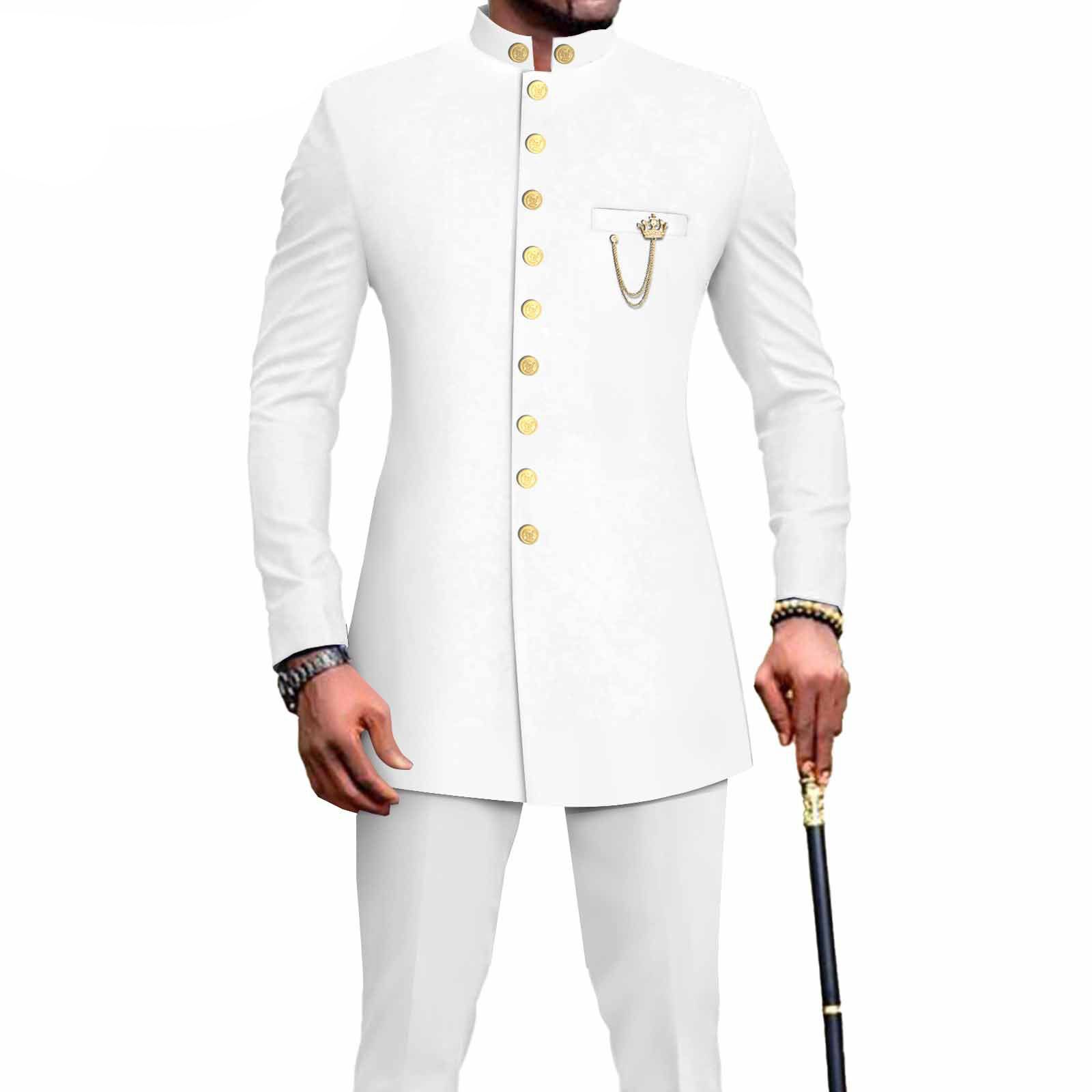 PRIVATE CUSTOM  African Suits for Men Single Breasted Embroidery Jacket and Pants 2 Pieces Set Formal Outfits