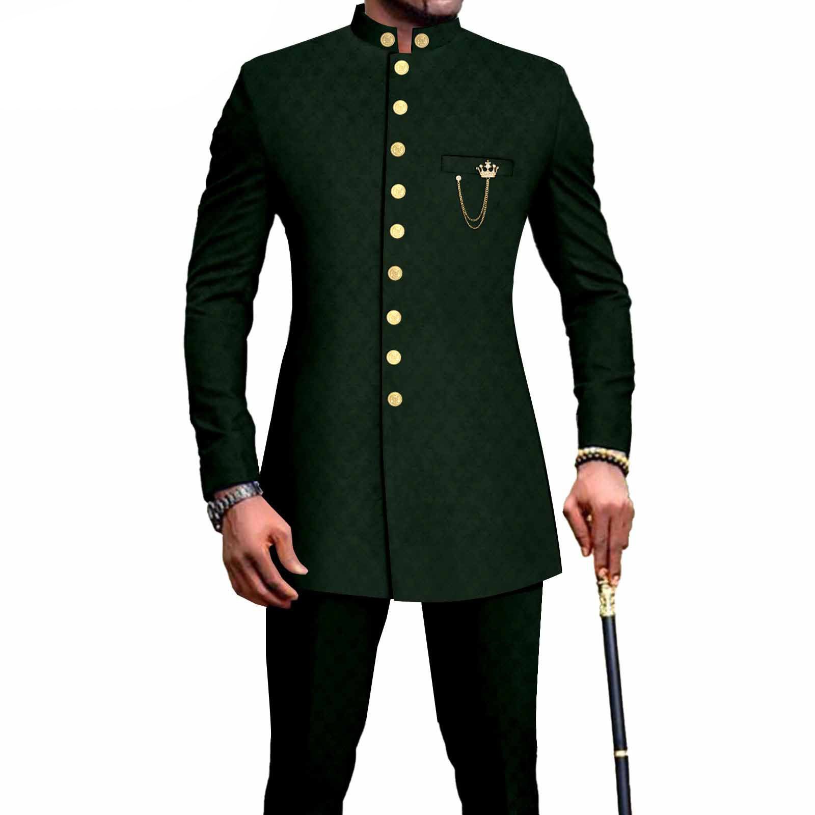 PRIVATE CUSTOM  African Suits for Men Single Breasted Embroidery Jacket and Pants 2 Pieces Set Formal Outfits