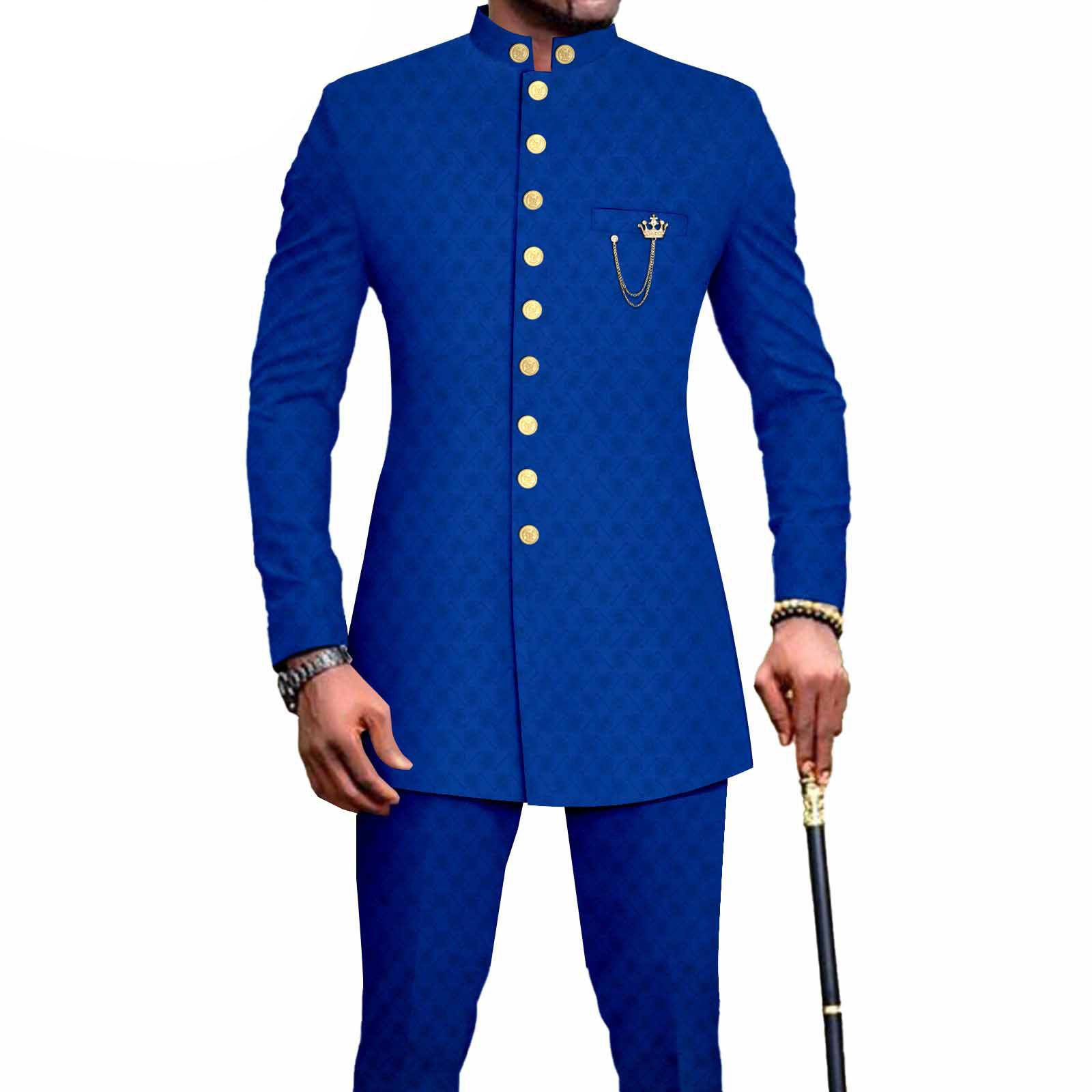PRIVATE CUSTOM  African Suits for Men Single Breasted Embroidery Jacket and Pants 2 Pieces Set Formal Outfits