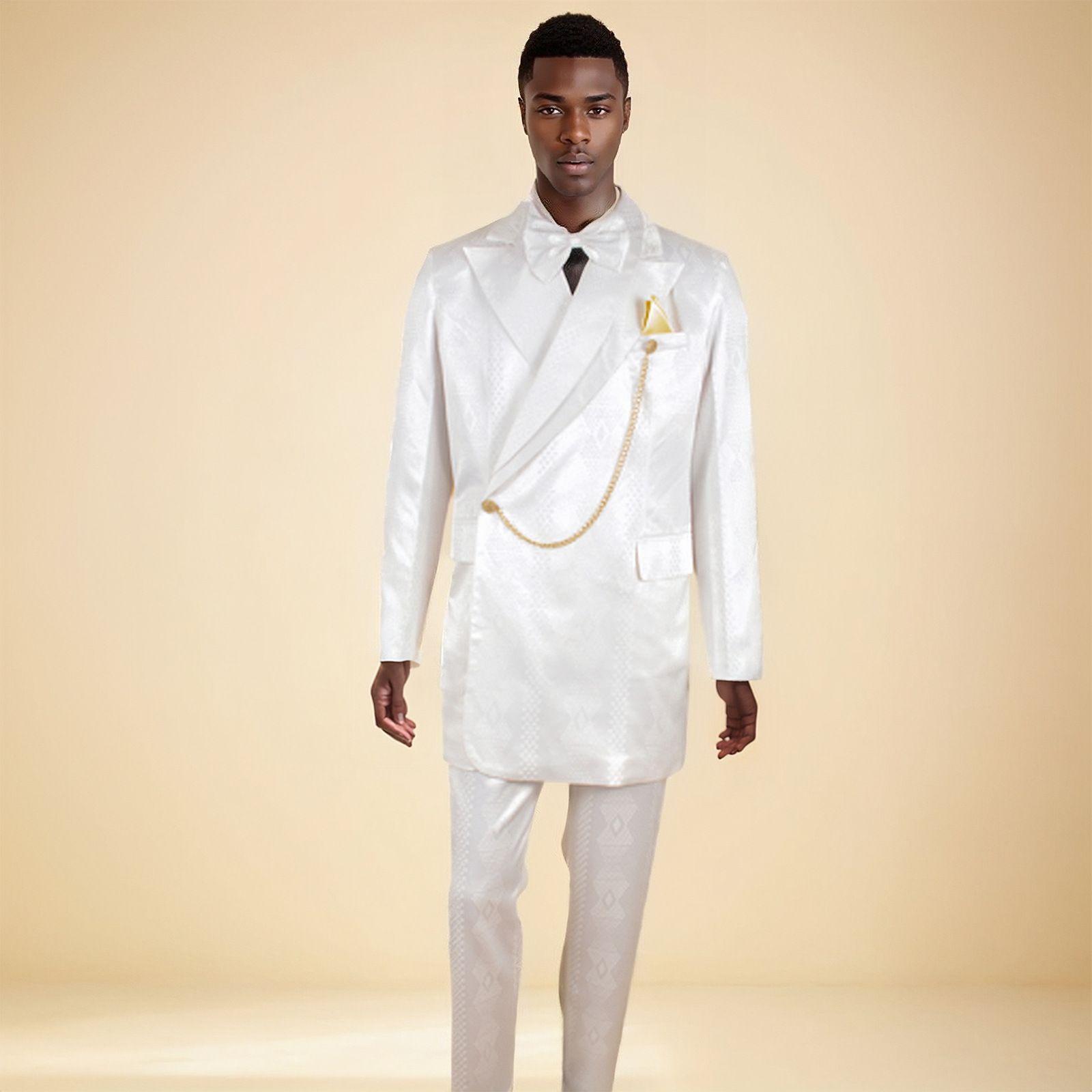 PLUS SIZE Men`s Suit Slim Fit Embroidery Gold Chain Single Breasted Print Blazer and Trousers Set African Clothes